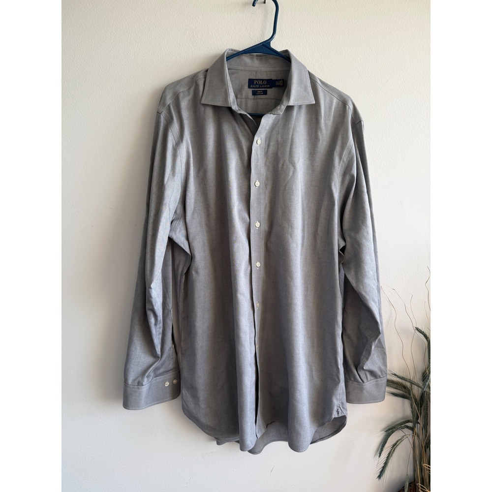 Polo‎ Ralph Lauren Mens Slim Fit Easy Care Grey Micro Diamond Shirt 17.5 34/35